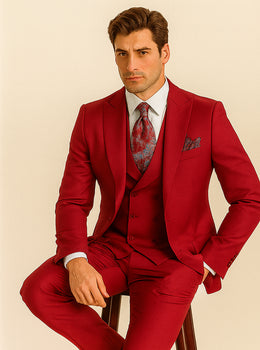 Big Lapel - Wide Lapel - Tom Ford Style Suit - Ticket Pocket - Red - Image 5