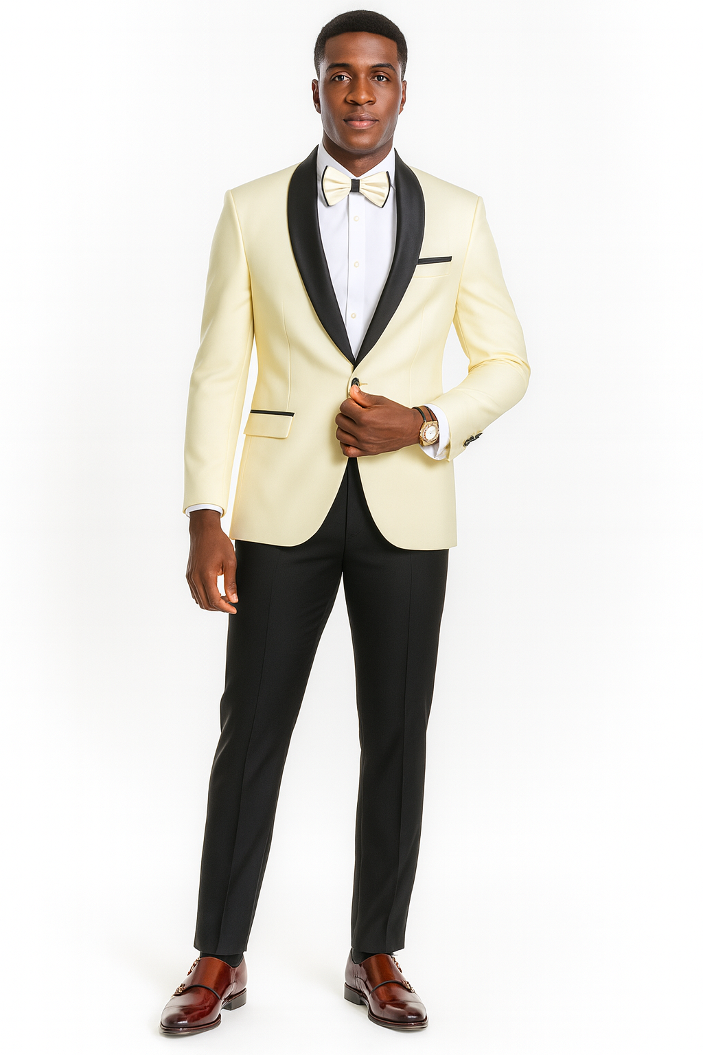 Big And Tall Suit For Men - Jacket + Pants + Bowtie + Pants - Ivory Suit - Image 2