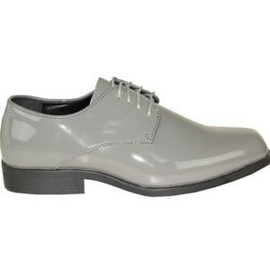 Bravo Mens Classic Plain Square Toe Shiny Patent Tuxedo Dress Shoe in Grey