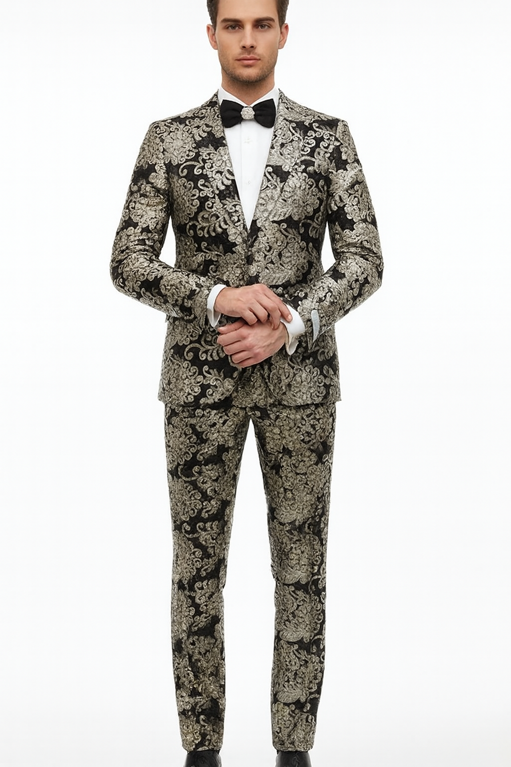 Black and Gold and Silver Sequin Suit - Shiny Prom Tuxedo Slim Fit Suit - Image 6