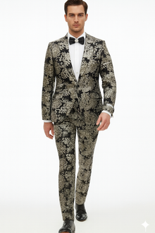 Black and Gold and Silver Sequin Suit - Shiny Prom Tuxedo Slim Fit Suit