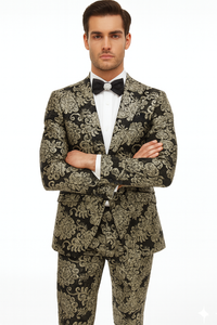 Black and Gold and Silver Sequin Suit - Shiny Prom Tuxedo Slim Fit Suit