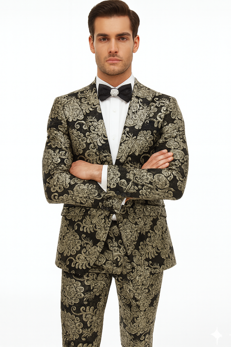 Black and Gold and Silver Sequin Suit - Shiny Prom Tuxedo Slim Fit Suit