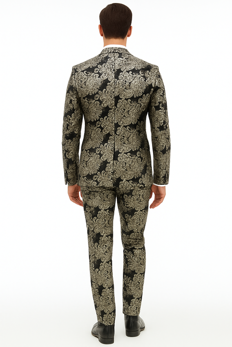 Black and Gold and Silver Sequin Suit - Shiny Prom Tuxedo Slim Fit Suit