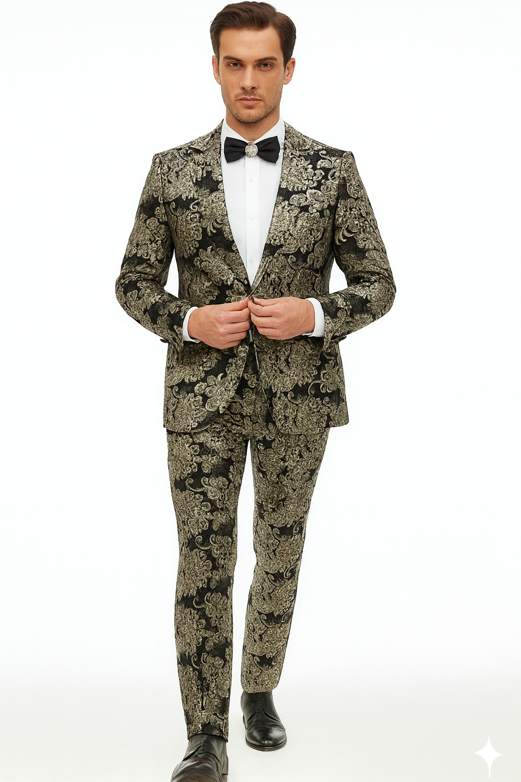 Black and Gold and Silver Sequin Suit - Shiny Prom Tuxedo Slim Fit Suit - Image 8