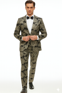 Black and Gold and Silver Sequin Suit - Shiny Prom Tuxedo Slim Fit Suit