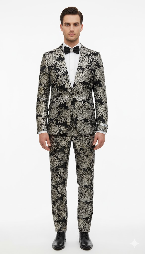 Black and Gold and Silver Sequin Suit - Shiny Prom Tuxedo Slim Fit Suit - Image 2