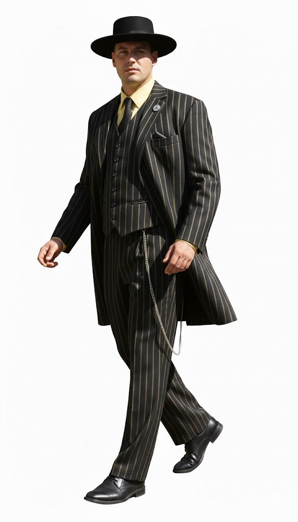 Black and Gold Stripe Suits - Vested Suit - Image 3