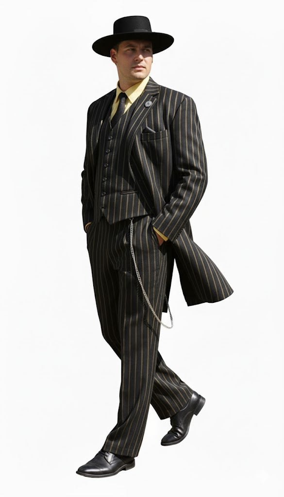 Black and Gold Stripe Suits - Vested Suit - Image 4