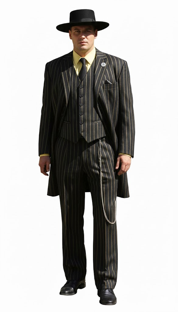 Black and Gold Stripe Suits - Vested Suit MensUSA Black and Gold Stripe Suits - Vested Suit MensUSA