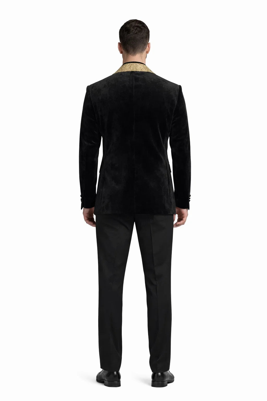 Black and Gold Velvet Smoking Jacket - Mens Black Blazer - Image 2