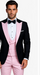 Black And Pink Suit - Tuxedo With Double Breasted Vest Peak Lapel 100% Wool