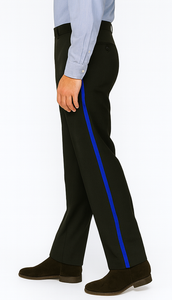 Black and Royal Side Trim Dress Pants - Black Tuxedo Pants - Flat Front Pant
