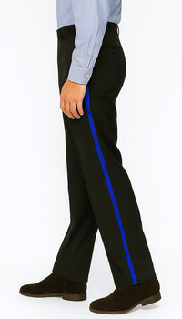 Black and Royal Side Trim Dress Pants - Black Tuxedo Pants - Flat Front Pant - Image 6
