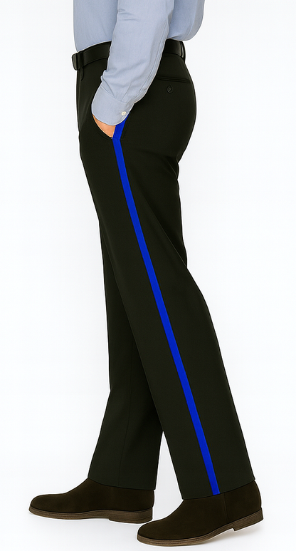 Black and Royal Side Trim Dress Pants - Black Tuxedo Pants - Flat Front Pant - Image 8
