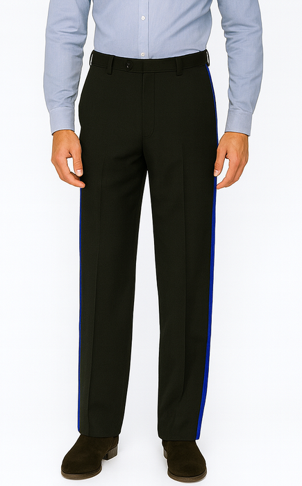 Black and Royal Side Trim Dress Pants - Black Tuxedo Pants - Flat Front Pant