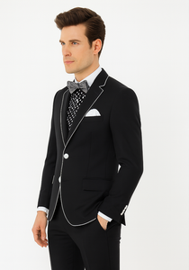Black and White Trim Lapel Tuxedo Suit