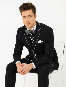 Black and White Trim Lapel Tuxedo Suit