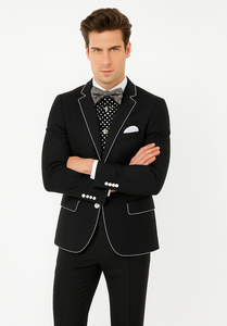 Black and White Trim Lapel Tuxedo Suit