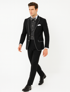 Black and White Trim Lapel Tuxedo Suit