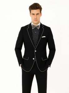 Black and White Trim Lapel Tuxedo Suit
