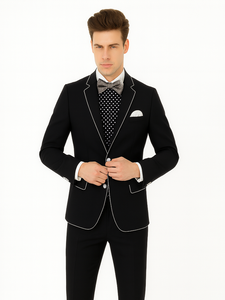 Black and White Trim Lapel Tuxedo Suit
