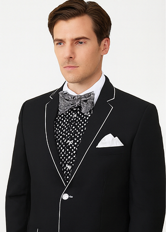Black and White Trim Lapel Tuxedo Suit