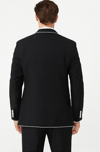 Black and White Trim Lapel Tuxedo Suit