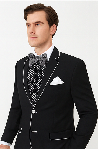 Black and White Trim Lapel Tuxedo Suit