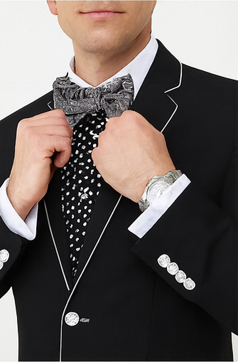 Black and White Trim Lapel Tuxedo Suit