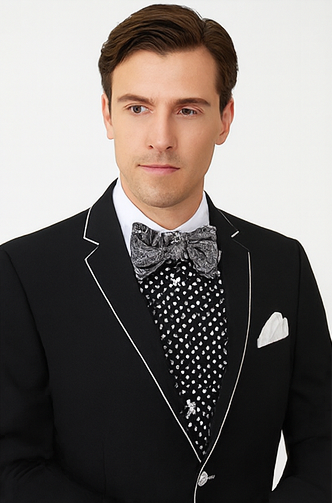 Black and White Trim Lapel Tuxedo Suit