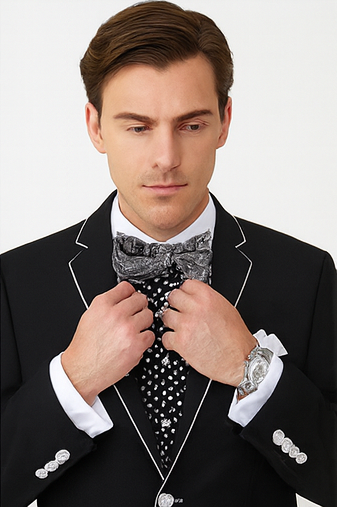 Black and White Trim Lapel Tuxedo Suit