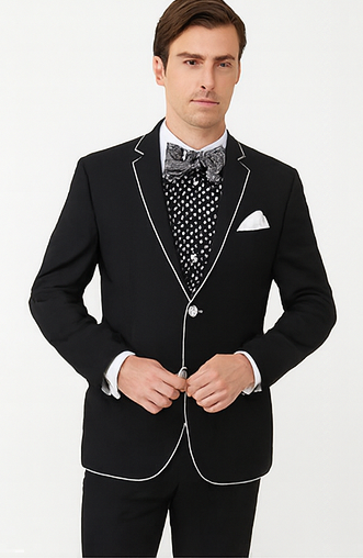 Black and White Trim Lapel Tuxedo Suit
