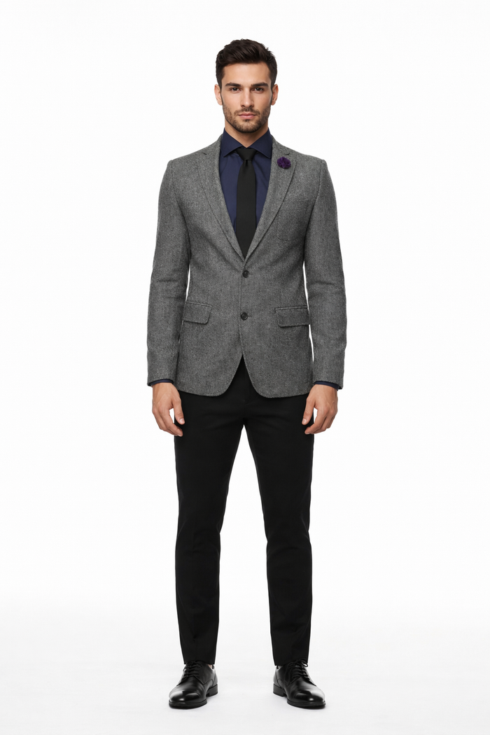 Black and White Tweed Blazer - Gray Herringbone Sport Coat - Slim Fit Men's Blazer