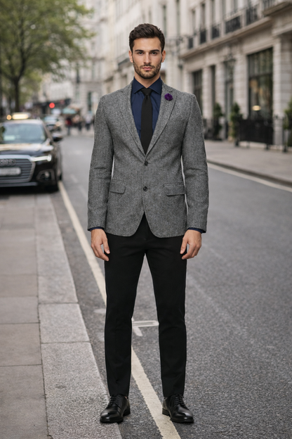 Black and White Tweed Blazer - Gray Herringbone Sport Coat - Slim Fit Men's Blazer - Image 3