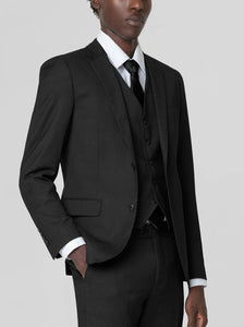 Mens Black Birdseye Three Piece Suit – Modern 2-Button Suit