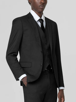 Mens Black Birdseye Three Piece Suit – Modern 2-Button Suit