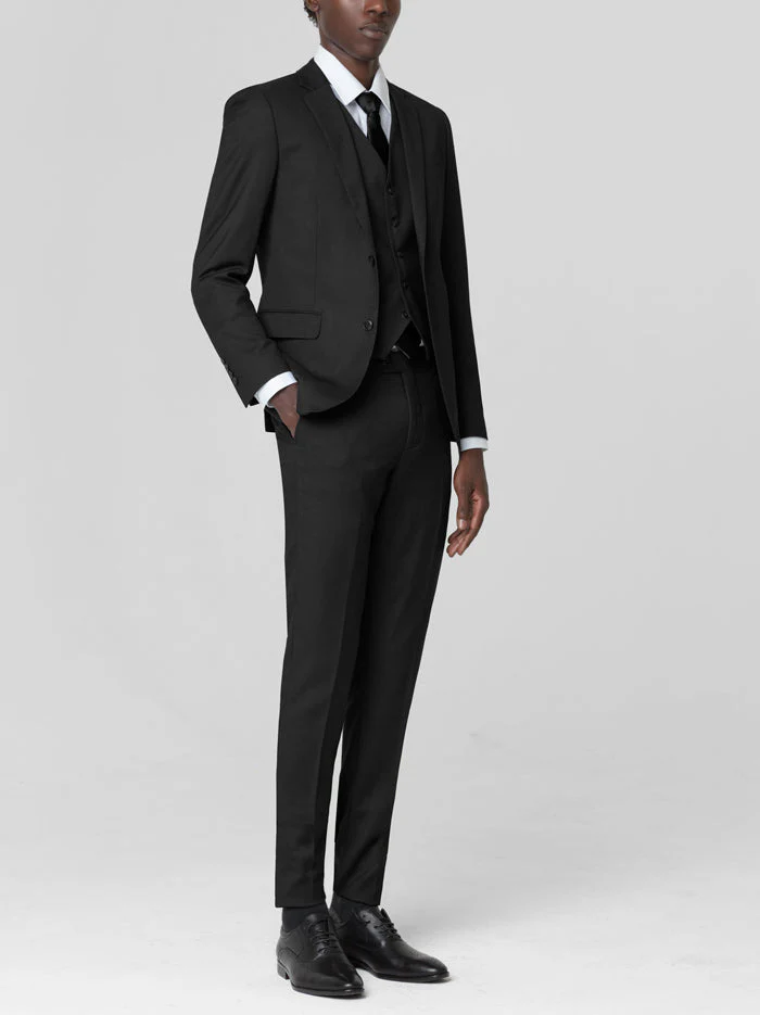 Mens Black 3 Piece Birdseye Modern Classic Style Formal Suit (Open Box)