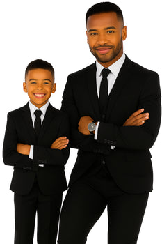 Father and Son Suits - Black Boys Suit Perry Ellis Vested Boy's Wedding Suit in Black - Image 2