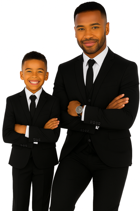 Father and Son Suits - Black Boys Suit Perry Ellis Vested Boy's Wedding Suit in Black