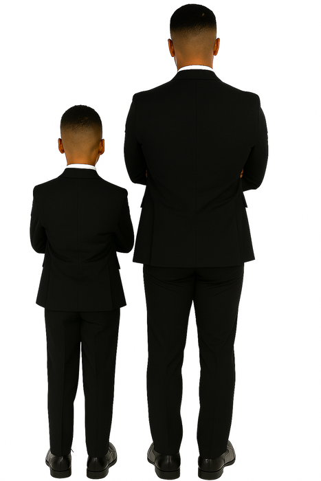 Father and Son Suits - Black Boys Suit Perry Ellis Vested Boy's Wedding Suit in Black
