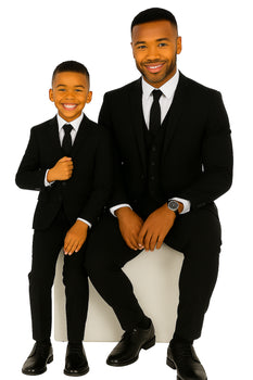 Father and Son Suits - Black Boys Suit Perry Ellis Vested Boy's Wedding Suit in Black - Image 4