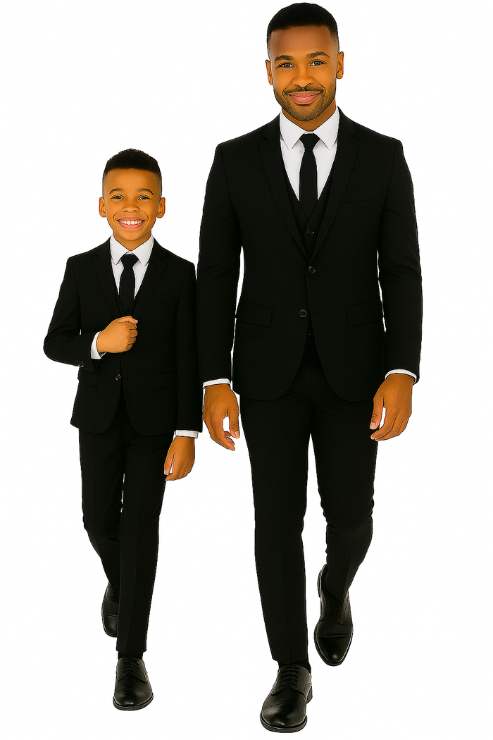 Father and Son Suits - Black Boys Suit Perry Ellis Vested Boy's Wedding Suit in Black - Image 5