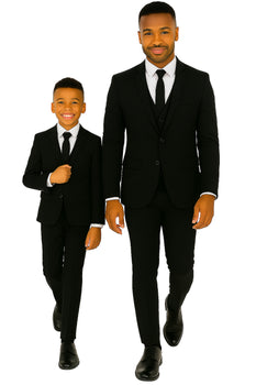 Father and Son Suits - Black Boys Suit Perry Ellis Vested Boy's Wedding Suit in Black - Image 5