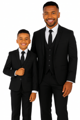Father and Son Suits - Black Boys Suit Perry Ellis Vested Boy's Wedding Suit in Black