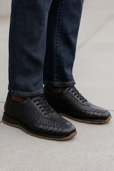 Marco Di Milano Roma Men's Shoes Black Genuine Caiman Crocodile / Woven Leather Fashion Sneakers - Image 8