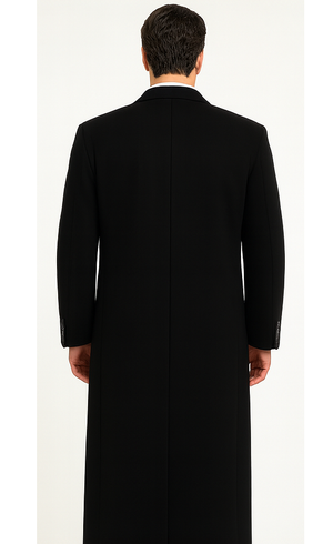Black Cashmere Chesterfield Overcoat – 1920s Full Length Topcoat - Image 2