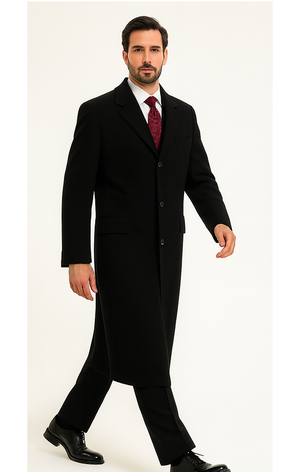 Black Cashmere Chesterfield Overcoat – 1920s Full Length Topcoat - Image 4