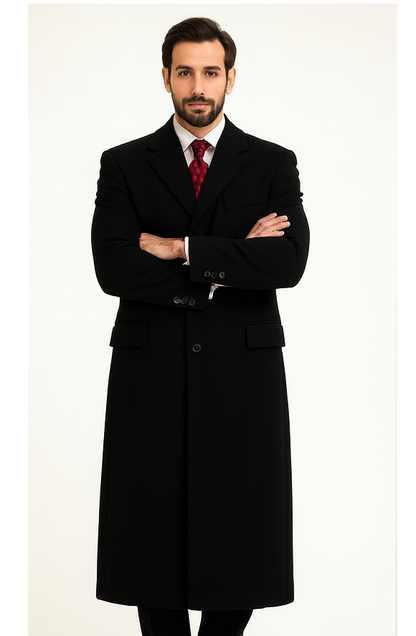 Black Cashmere Chesterfield Overcoat – 1920s Full Length Topcoat - Image 5