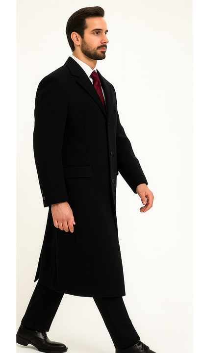 Black Cashmere Chesterfield Overcoat – 1920s Full Length Topcoat - Image 6